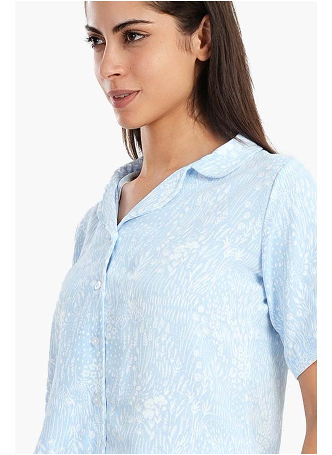 Carina - Blue Self Pattern Pyjama Set - Image 1