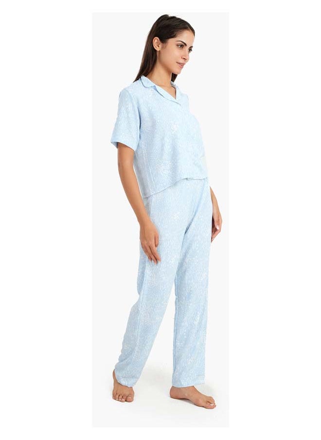 Carina - Blue Self Pattern Pyjama Set - Image 1