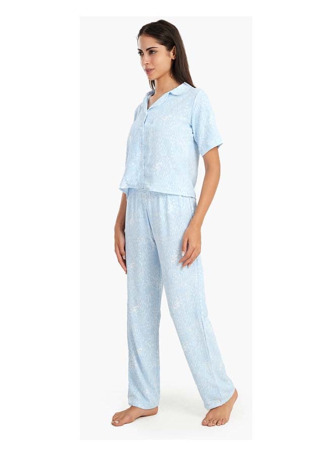 Carina - Blue Self Pattern Pyjama Set - Image 1
