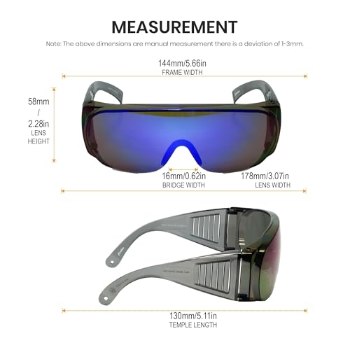 Calabria 1003 Fit Over Safety Glasses Fitover Prescription Eyewear Blue Mirror Men Women Large Wrap Around Tint Anti Scratch - Image 4