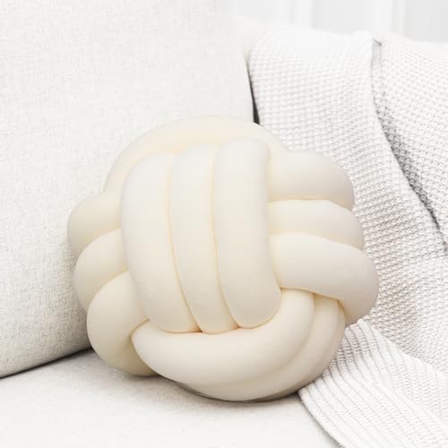 Petrella Knot Pillow, 8 Inch White Round Velvet Throw Pillow Ball Cushion, Machine Washable Soft Decorative Accent Pillow for Couch, Sofa, Bed, Home Decor - Image 1