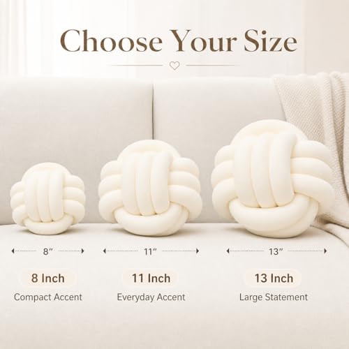 Petrella Knot Pillow, 8 Inch White Round Velvet Throw Pillow Ball Cushion, Machine Washable Soft Decorative Accent Pillow for Couch, Sofa, Bed, Home Decor - Image 3