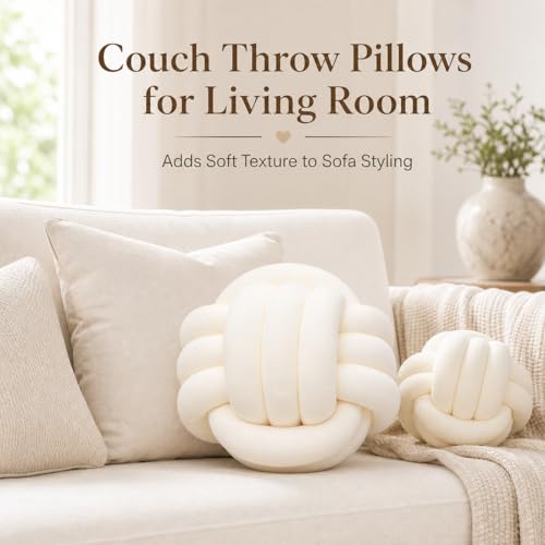 Petrella Knot Pillow, 8 Inch White Round Velvet Throw Pillow Ball Cushion, Machine Washable Soft Decorative Accent Pillow for Couch, Sofa, Bed, Home Decor - Image 4
