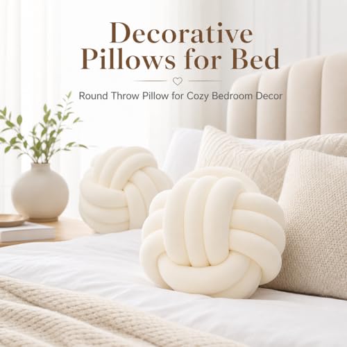 Petrella Knot Pillow, 8 Inch White Round Velvet Throw Pillow Ball Cushion, Machine Washable Soft Decorative Accent Pillow for Couch, Sofa, Bed, Home Decor - Image 5