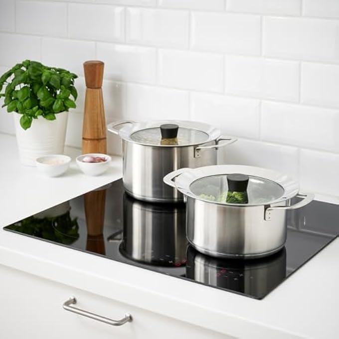 BS Case Ikeaa Klockren Glass Lid 24 Cm 95 Inches Fits Two Cookware Sizes Tempered Glass Stainless Steel Phenolic Plastic DishwasherSafe - Image 2
