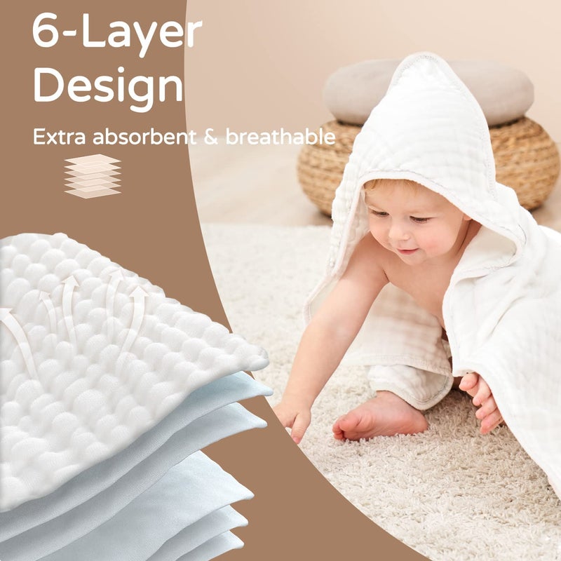 Yoofoss Hooded Baby Towels for Newborn 2 Pack 100% Muslin Cotton Baby Bath Towel with Hood for Babies, Infant, Toddler and Kids, Large 32x32Inch, Soft and Absorbent Newborn Essential - Image 4