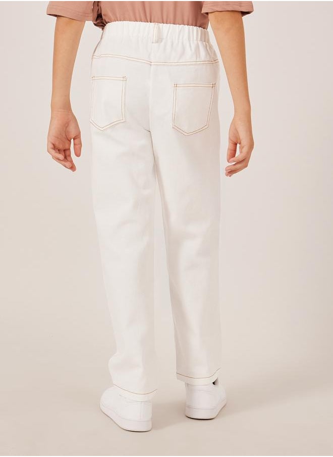 Styli Contrast Stitch Cut and Sew Detail Relaxed Fit Pants  - Image 4