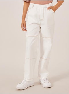Styli Contrast Stitch Cut and Sew Detail Relaxed Fit Pants  - Image 1
