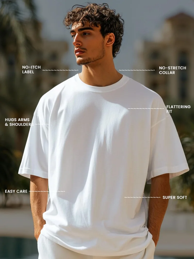 NOBERO  Men's White Oversized Cotton T-Shirt for Men | Best Price UAE