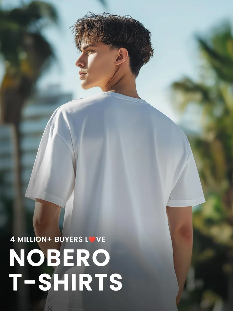 NOBERO  Men's White Oversized Cotton T-Shirt for Men | Best Price UAE