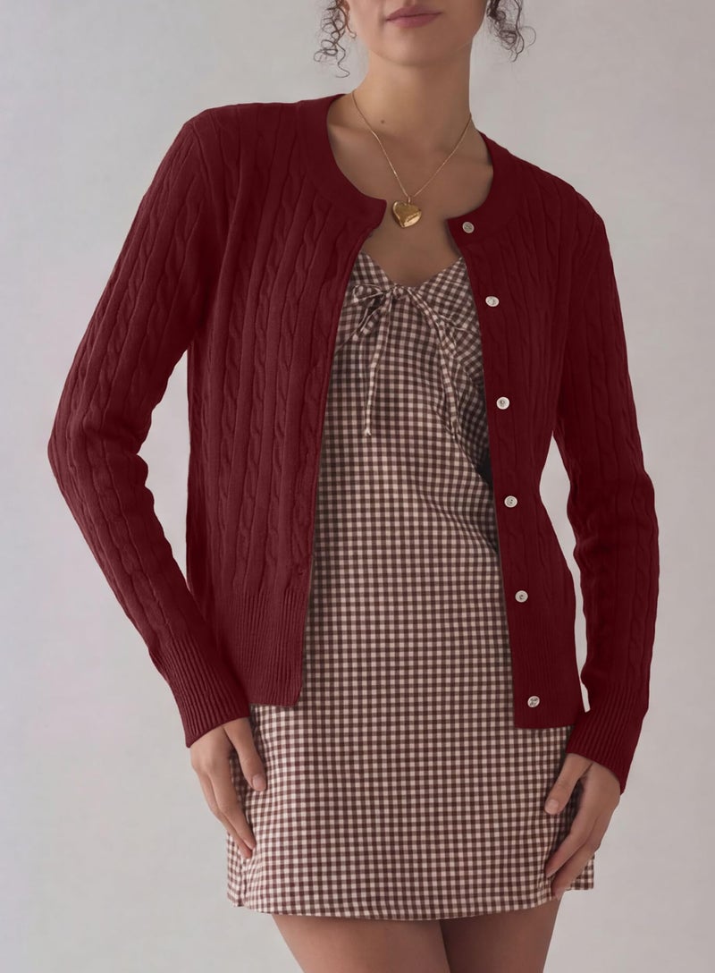 Darong Women's Winter Trendy Button Down Open Front Cardigan Sweaters Knit Coats Fall Fashion Clothes 9129 Wine Red M - Image 5