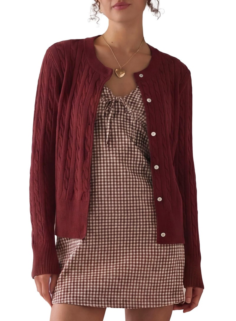 Darong Women's Winter Trendy Button Down Open Front Cardigan Sweaters Knit Coats Fall Fashion Clothes 9129 Wine Red M - Image 1