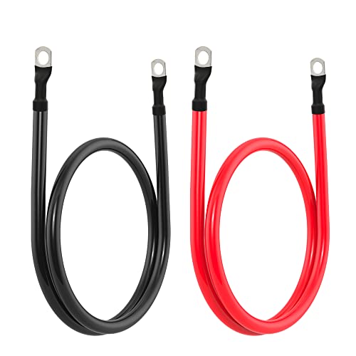 TUELETFU كابل بطارية 4 AWG كابل بطارية نحاسي نقي مع لقم 3/8 بوصة في كلا الطرفين مجموعة أسلاك العاكس للسيارات والطاقة الشمسية والبحرية والقوارب والمركبات الترفيهية والدراجات النارية باللونين الأحمر والأسود (3 أقدام) - Image 4