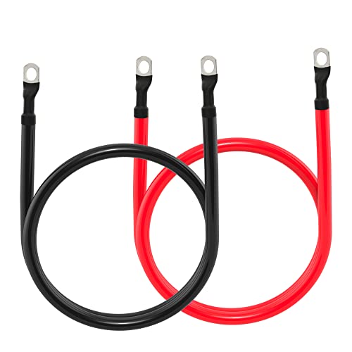 TUELETFU كابل بطارية 4 AWG كابل بطارية نحاسي نقي مع لقم 3/8 بوصة في كلا الطرفين مجموعة أسلاك العاكس للسيارات والطاقة الشمسية والبحرية والقوارب والمركبات الترفيهية والدراجات النارية باللونين الأحمر والأسود (3 أقدام) - Image 3