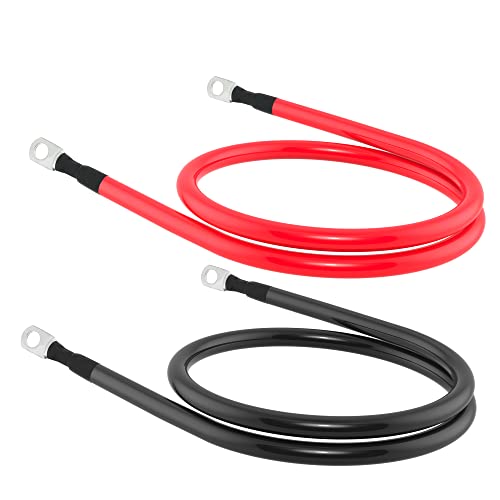 TUELETFU كابل بطارية 4 AWG كابل بطارية نحاسي نقي مع لقم 3/8 بوصة في كلا الطرفين مجموعة أسلاك العاكس للسيارات والطاقة الشمسية والبحرية والقوارب والمركبات الترفيهية والدراجات النارية باللونين الأحمر والأسود (3 أقدام) - Image 5