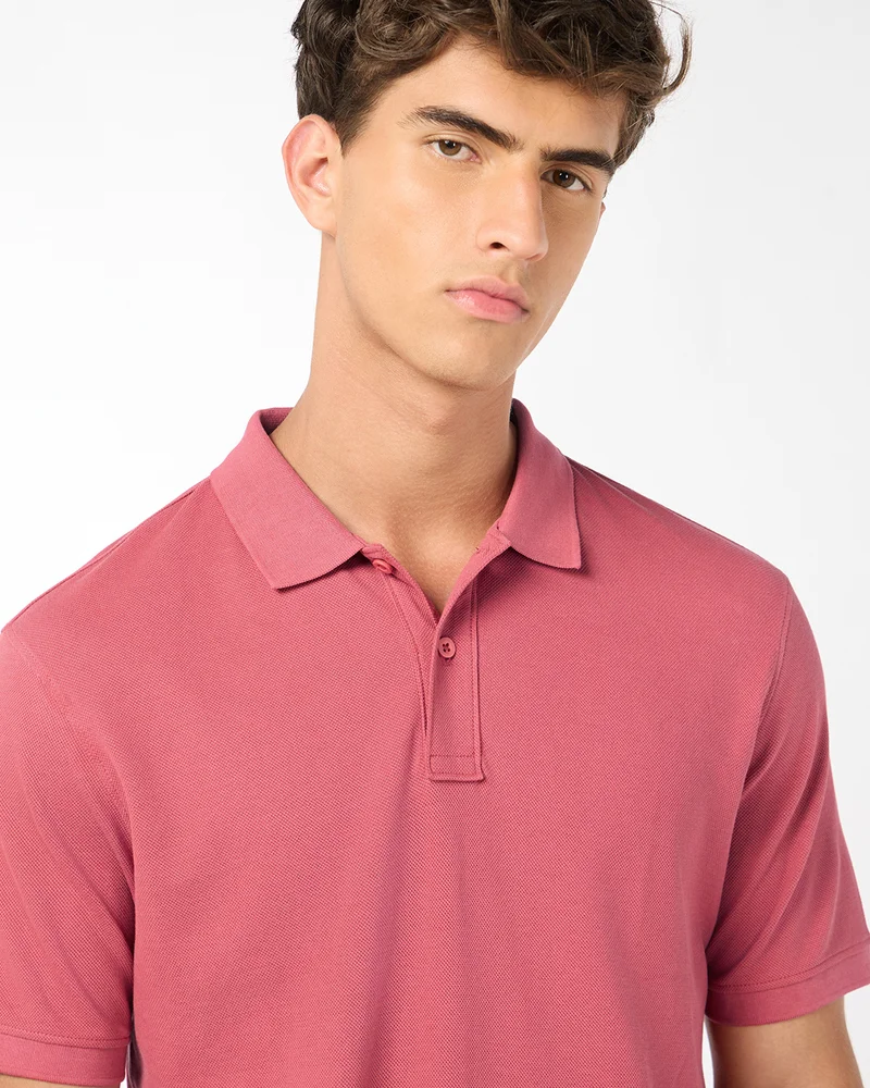 bewakoof Men's Dusty Pink Polo T-shirt