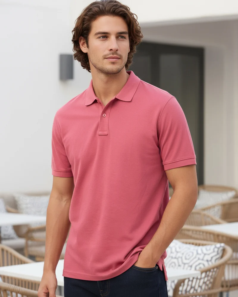bewakoof Men's Dusty Pink Polo T-shirt