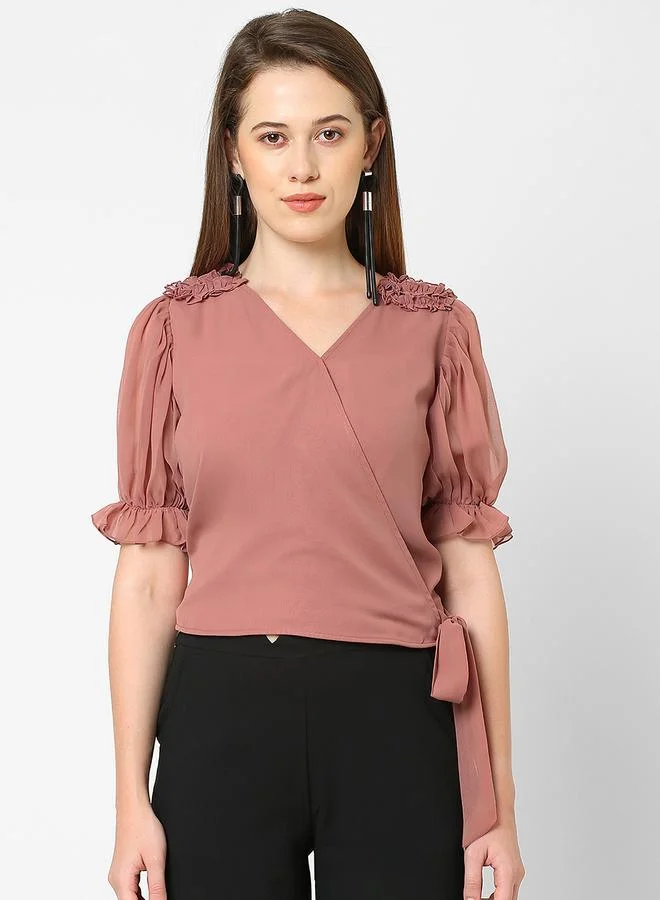 Mish Rosewood Wrap Style Top with Ruffle Detail