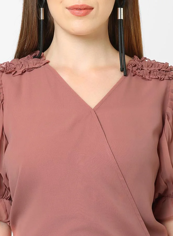 Mish Rosewood Wrap Style Top with Ruffle Detail