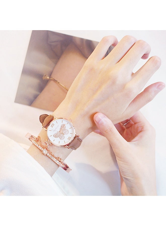 Ladies' Watch and Bracelet Set Fashion Trend Butterfly Dial Belt Quartz Watch Star Bracelet Gift Set - Image 2