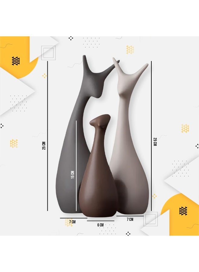 Home Decor Ceramic Figures, Matte Finish - Set of 3 (Matte Brown) | Elegant Abstract Figurines | Modern Home Decoration Sculpture Showpiece | Matte Finish Deer Statues - Image 3
