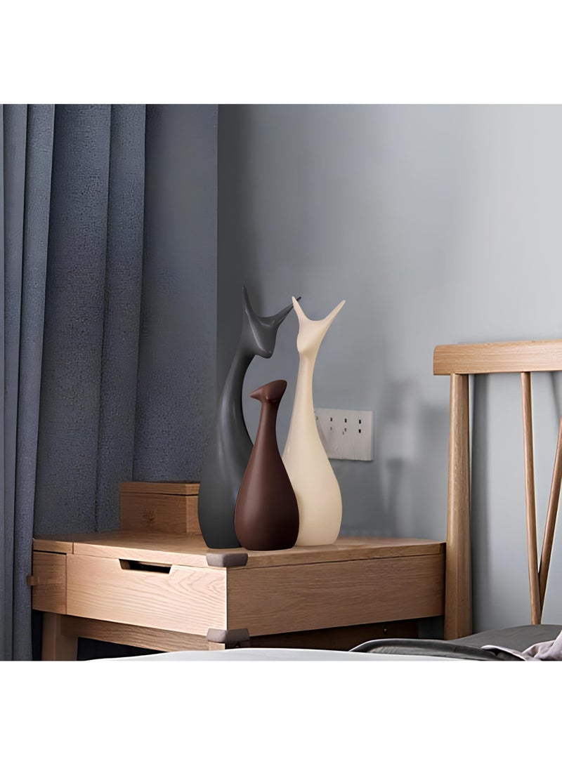 Home Decor Ceramic Figures, Matte Finish - Set of 3 (Matte Brown) | Elegant Abstract Figurines | Modern Home Decoration Sculpture Showpiece | Matte Finish Deer Statues - Image 2