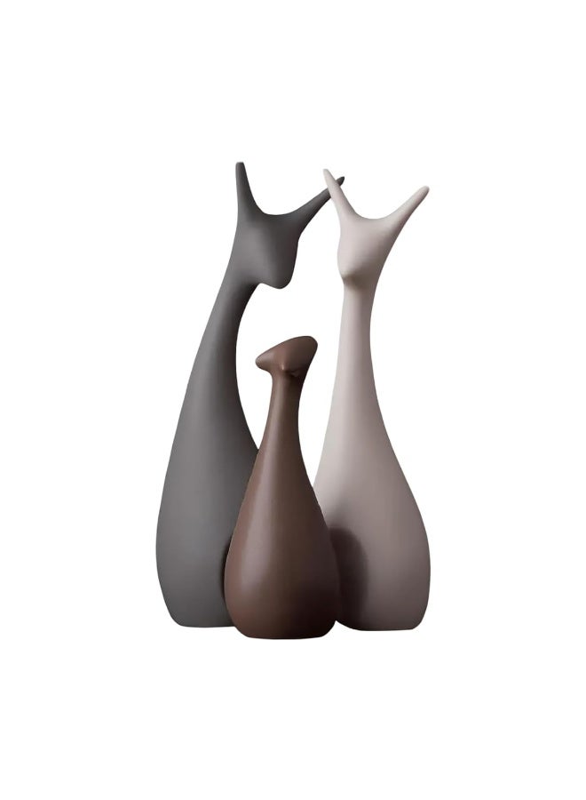 Home Decor Ceramic Figures, Matte Finish - Set of 3 (Matte Brown) | Elegant Abstract Figurines | Modern Home Decoration Sculpture Showpiece | Matte Finish Deer Statues - Image 1