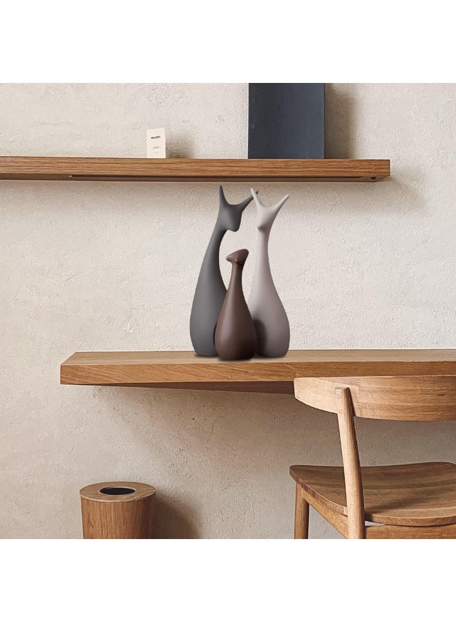 Home Decor Ceramic Figures, Matte Finish - Set of 3 (Matte Brown) | Elegant Abstract Figurines | Modern Home Decoration Sculpture Showpiece | Matte Finish Deer Statues - Image 5