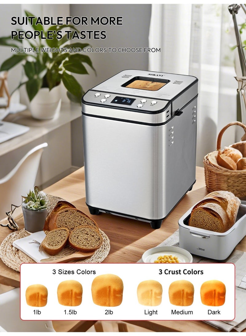 سوكاني ماكينة صنع الخبز الأوتوماتيكية، تحضير الخبز بلمسة واحدة، 12 برنامج خبز، تحكم ذكي في الحرارة، مؤقت تأخير حتى 15 ساعة، خيارات متعددة للوزن ولون القشرة، وعاء خبز غير لاصق - Image 3