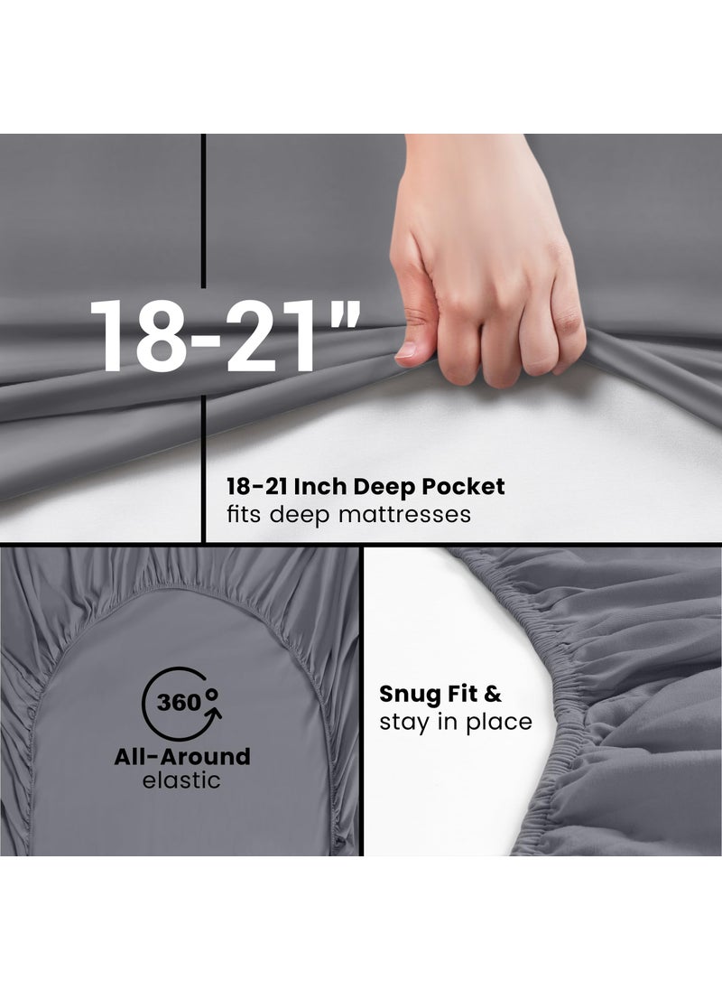 Utopia Bedding Utopia Bedding King Fitted Sheet - Extra Deep Pocket - 21 Inch Deep Pocket - Soft Microfiber -Shrinkage and Fade Resistant-Easy Care -1 Fitted Sheet Only (Grey)  - Image 5