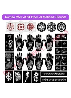 ivana's Ivana's Set of 34 Pcs Reusable Mehandi Stencils for Hands, Wrist, Body, Back, Neck, Face Combo Pack Stencils for Women, Girls And Kids, Easy To Use In Just 4 Steps Indian Design Collection, A2281  - Image 2