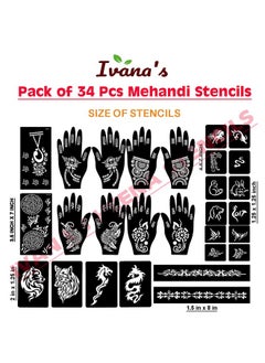 ivana's Ivana's Set of 34 Pcs Reusable Mehandi Stencils for Hands, Wrist, Body, Back, Neck, Face Combo Pack Stencils for Women, Girls And Kids, Easy To Use In Just 4 Steps Indian Design Collection, A2281  - Image 4