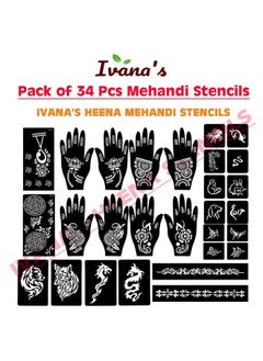 ivana's Ivana's Set of 34 Pcs Reusable Mehandi Stencils for Hands, Wrist, Body, Back, Neck, Face Combo Pack Stencils for Women, Girls And Kids, Easy To Use In Just 4 Steps Indian Design Collection, A2281  - Image 3