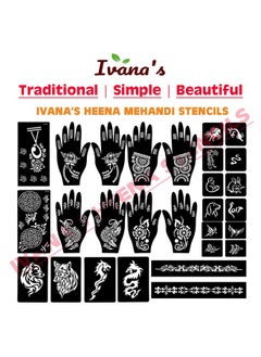 ivana's Ivana's Set of 34 Pcs Reusable Mehandi Stencils for Hands, Wrist, Body, Back, Neck, Face Combo Pack Stencils for Women, Girls And Kids, Easy To Use In Just 4 Steps Indian Design Collection, A2281  - Image 5