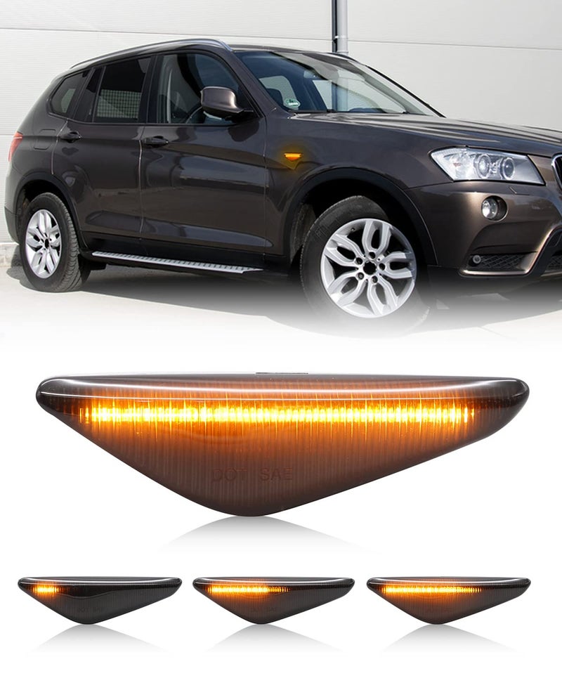 Mynoway Front Sequential LED Side Marker Light Replacement for X3 F25 20092014 X5 E70 20062010 X6 E71 20072014 Smoked Lens Dynamic Flash Turn Signal Indicator Marker Lamp Assembly