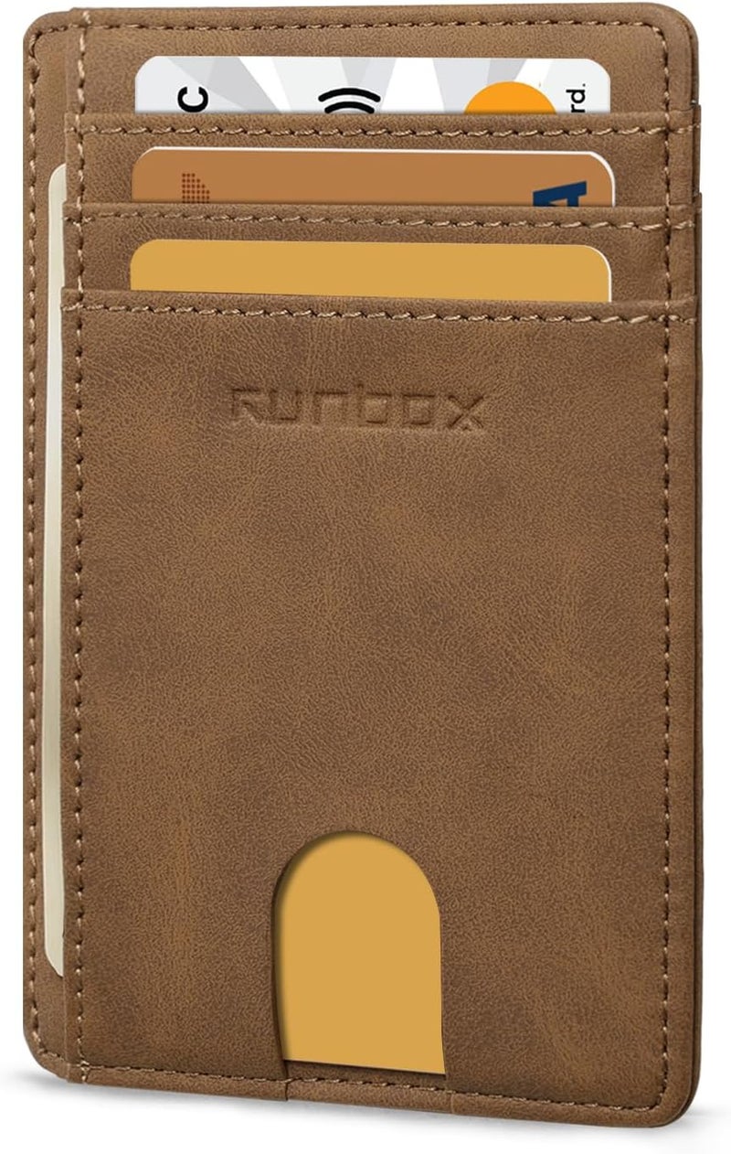 RUNBOX حافظات هوية رفيعة، محفظة جلدية مانعة لتقنية RFID للرجال والنساء، حاملي بطاقات، هدايا للرجال - Image 1