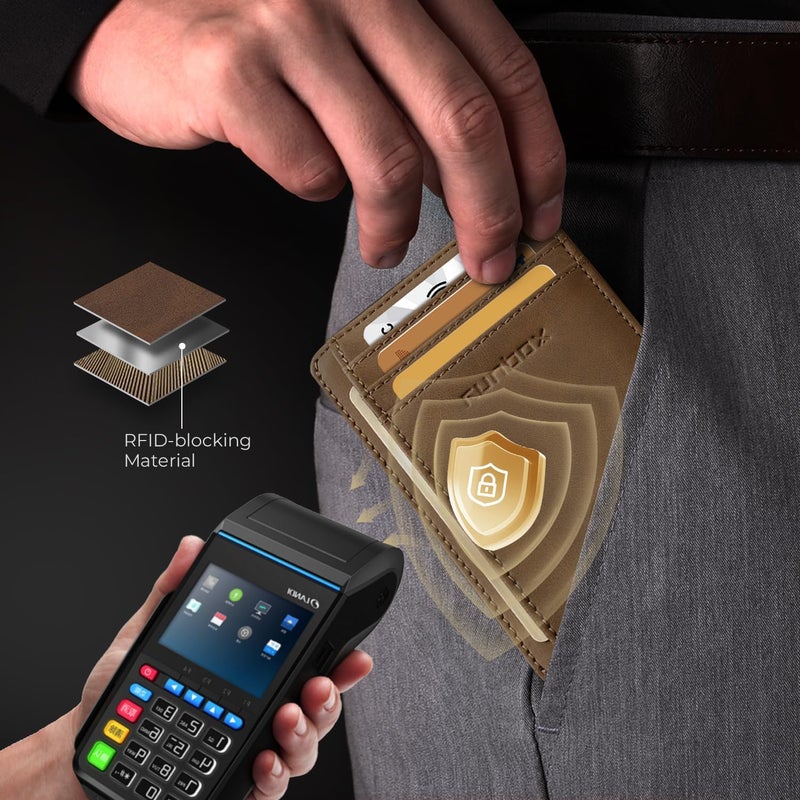 RUNBOX حافظات هوية رفيعة، محفظة جلدية مانعة لتقنية RFID للرجال والنساء، حاملي بطاقات، هدايا للرجال - Image 4