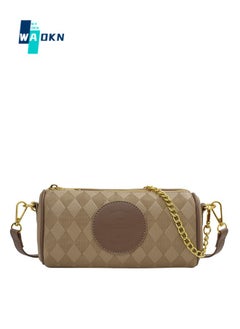 Women's Retro Cylindrical Shoulder Bag,Ladies Fashionable Casual Handbag Tote Bag Carry Bags,Trendy and Versatile Contrast Chain Crossbody Bag Sling Bag(Khaki)