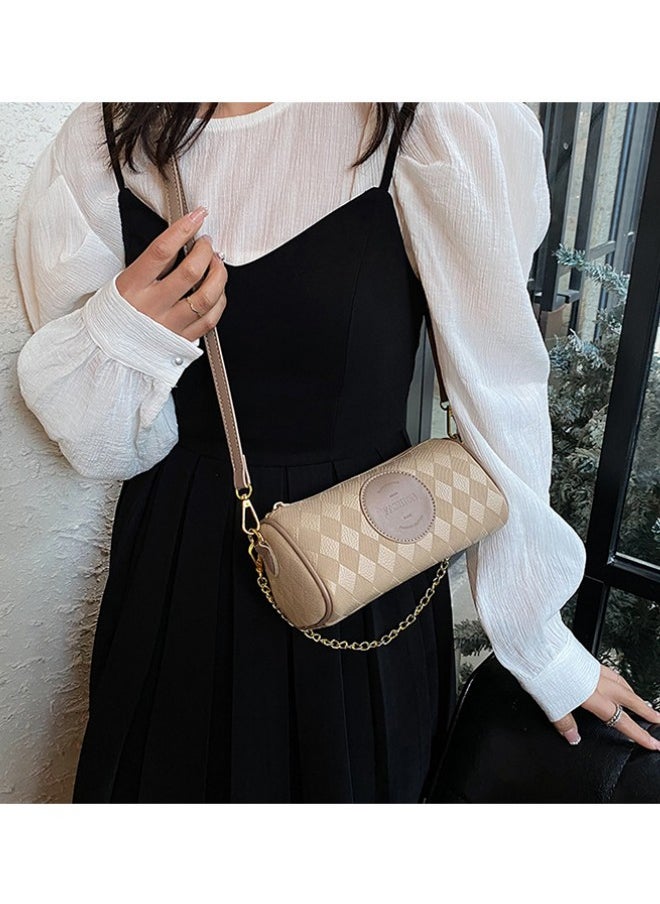 WAOKN - Women's Retro Cylindrical Shoulder Bag,Ladies Fashionable Casual Handbag Tote Bag Carry Bags,Trendy and Versatile Contrast Chain Crossbody Bag Sling Bag(Khaki) - Image 1