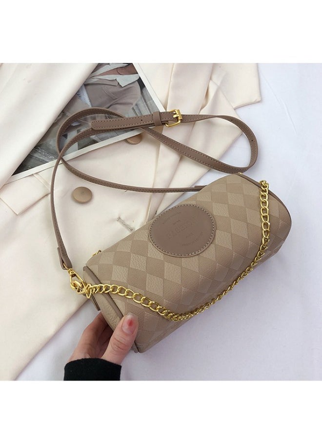 WAOKN - Women's Retro Cylindrical Shoulder Bag,Ladies Fashionable Casual Handbag Tote Bag Carry Bags,Trendy and Versatile Contrast Chain Crossbody Bag Sling Bag(Khaki) - Image 1