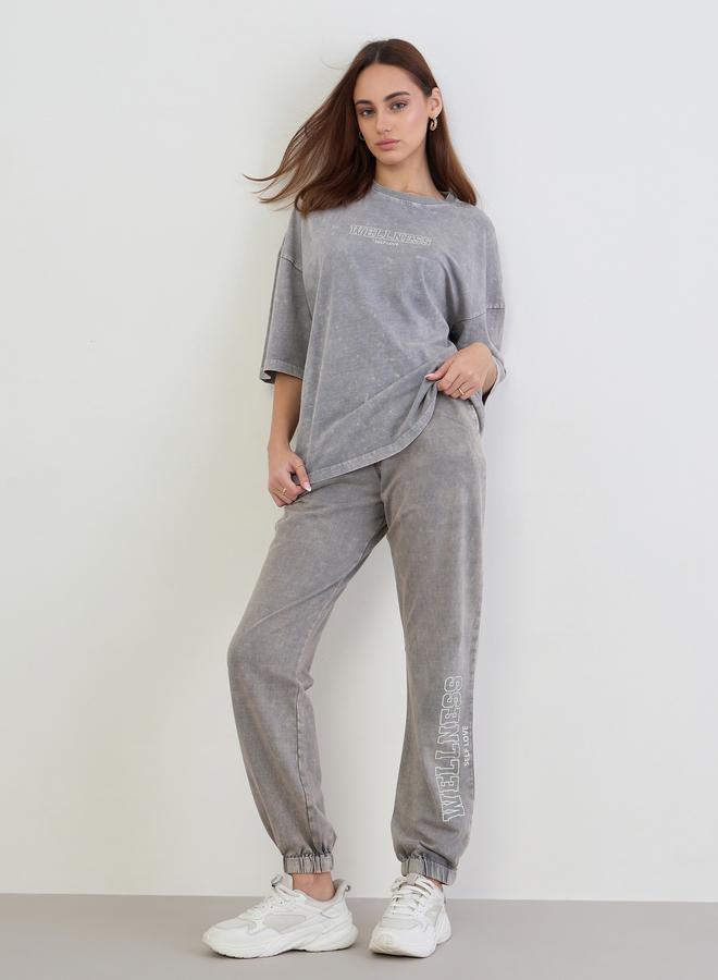 Styli Grey Acid Washed Printed T-Shirt and Joggers Co-Ords - Image 2