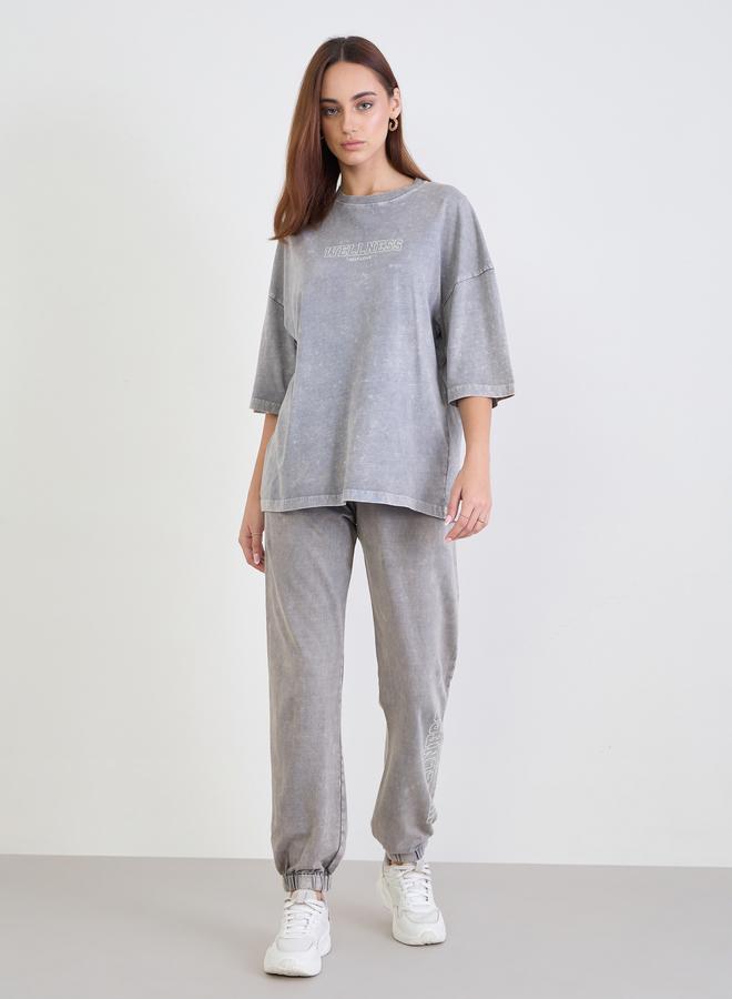 Styli Grey Acid Washed Printed T-Shirt and Joggers Co-Ords - Image 3