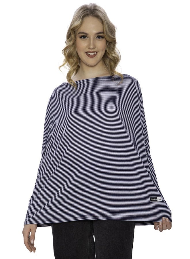 Feather Hug® 360° Premium Nursing Cover for Breastfeeding - Feeding Apron for mom, Stretchy Feeding Cover for Mother, Real Breathable Breast Feeding Cover (Small Blue AND White stripes) - Image 3