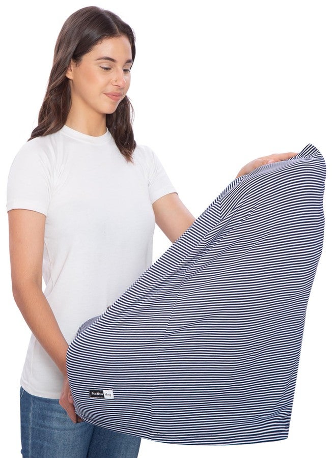 Feather Hug® 360° Premium Nursing Cover for Breastfeeding - Feeding Apron for mom, Stretchy Feeding Cover for Mother, Real Breathable Breast Feeding Cover (Small Blue AND White stripes) - Image 2