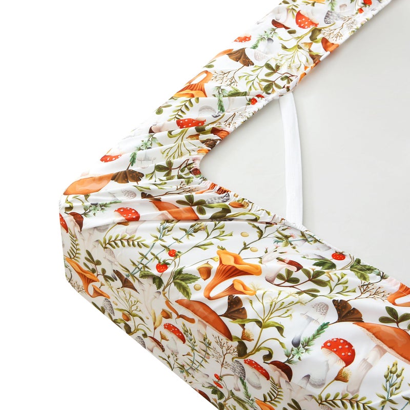 Mooreeke Cozy Vintage Microfiber Printed Twin Sheet Set - Soft & Breathable Mushroom Forest Bed Sheets with Extra Deep Pocket - Non-Slip Fitted Design - Jungle Mushroom Leaves Pattern - Twin - Image 5