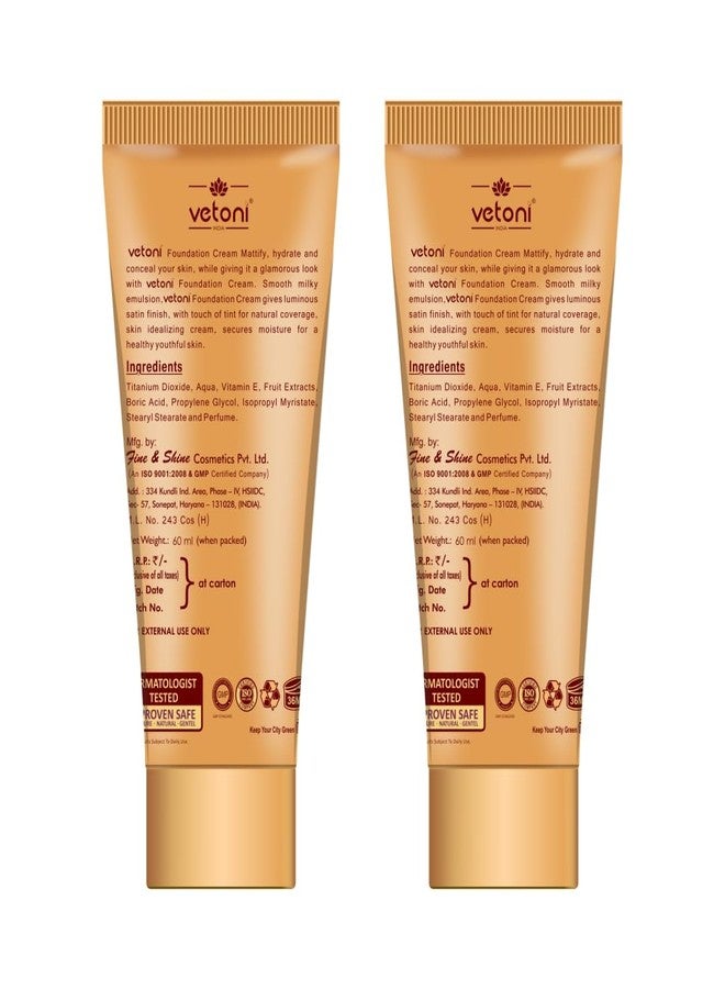 Vetoni Outlast Liquid Foundation BB+ Cream, 3-in-1 Foundation + Moisturiser + SPF 37, 24 Hr Aloe Hydration, Vitamin C, 12 Hr Long Wear, Medium to High Coverage, 120ml (Pack of 2) - Image 2