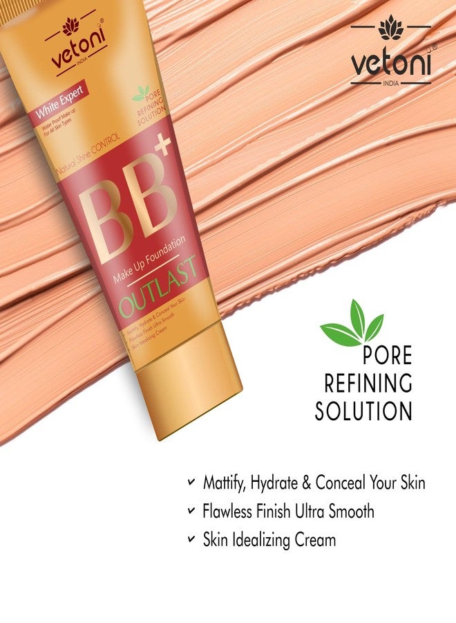 Vetoni Outlast Liquid Foundation BB+ Cream, 3-in-1 Foundation + Moisturiser + SPF 37, 24 Hr Aloe Hydration, Vitamin C, 12 Hr Long Wear, Medium to High Coverage, 120ml (Pack of 2) - Image 5