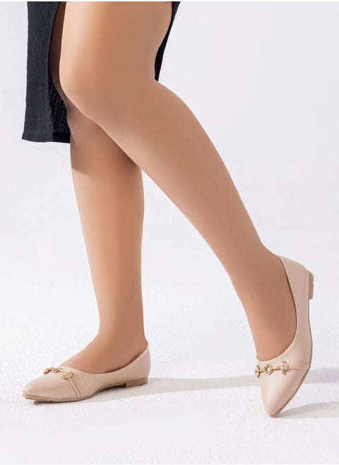 Ballerina Flat Leather With Acceroies BN-506 - Beige