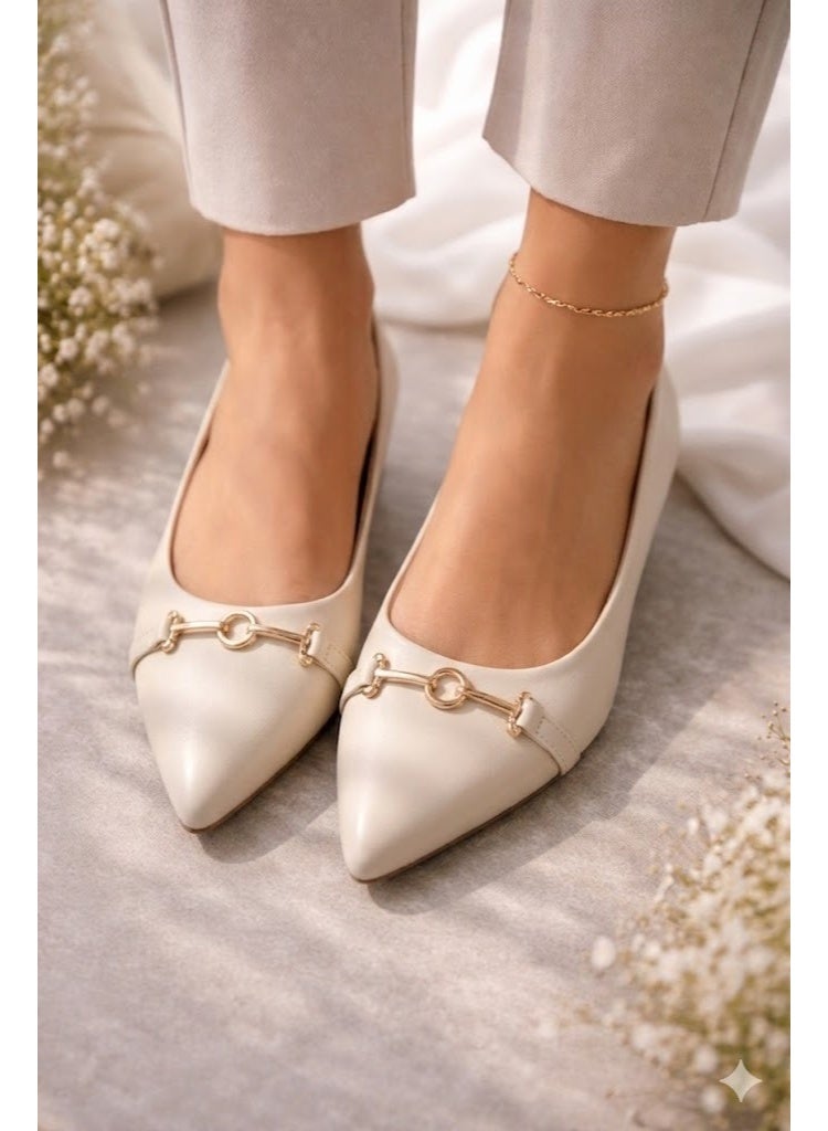 Ballerina Flat Leather With Acceroies BN-506 - Beige