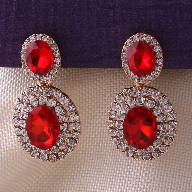 Grace Jun Big Rhinestone Crystal Clip on Earrings Without Piercing for Women Cuff Earrings (Red ear clip) - Image 4